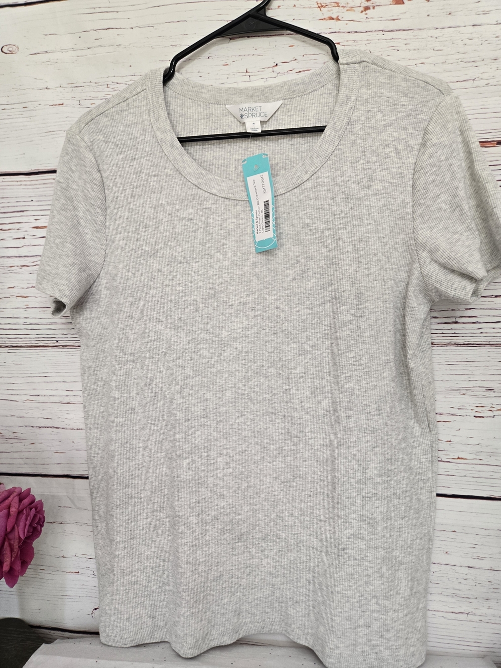 Market & Spruce Light Gray Ribbed Crewneck Tee Size XL
